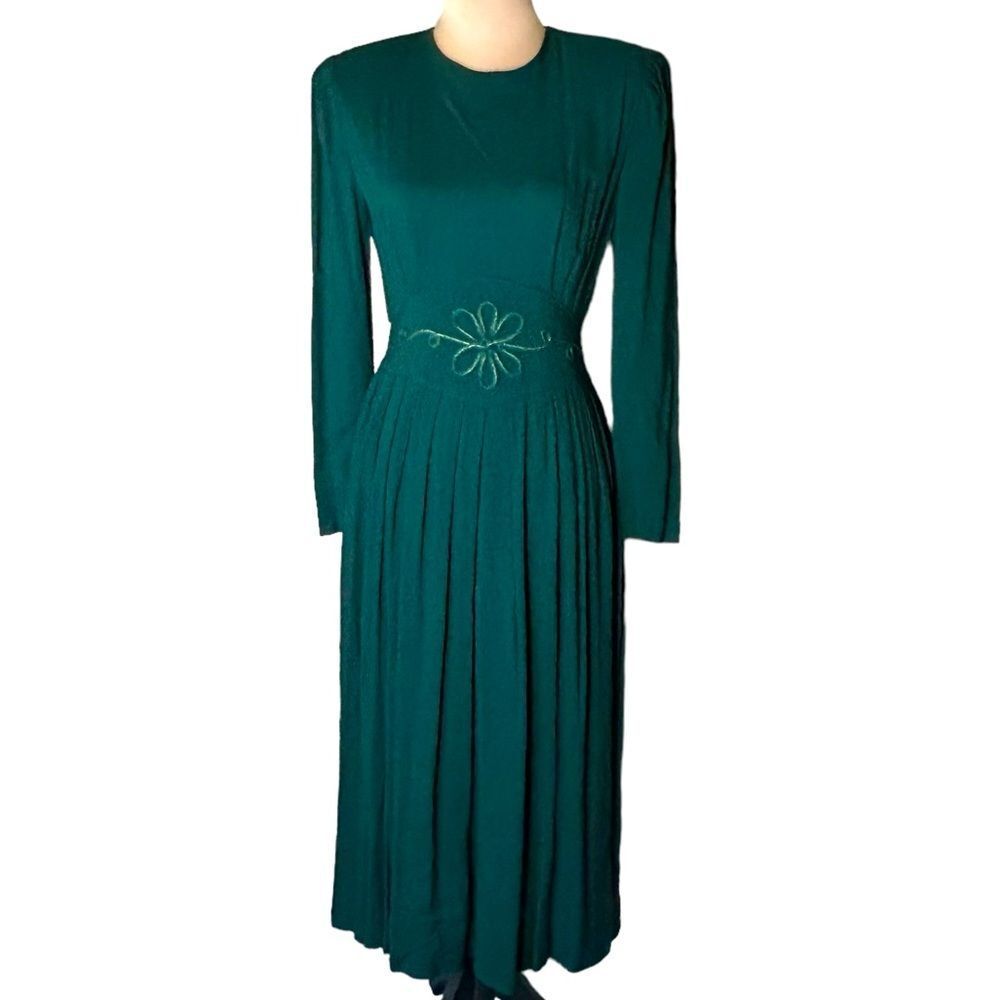 Vintage Early 90s late 80s Green Made in the USA embellished waistband Dress 10